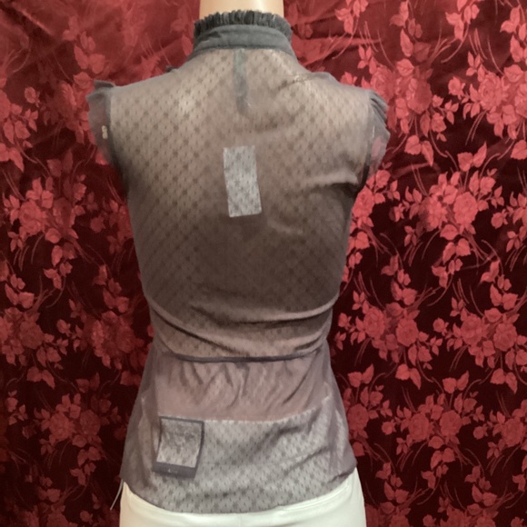 CHARLOTTE RUSSE charcoal medium button down mesh laced sleeveless blouse. - Picture 2 of 10